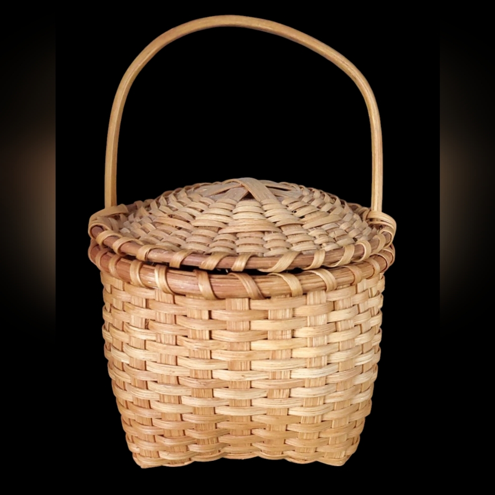 Natural Woven Basket with Attached Lid Vintage
